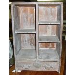 Pine Oriental style storage unit with open shelves above single drawer the underneath with various