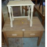 Oak coffee table with two drawers & small painted occasional table