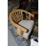 Modern pine captains style swivel office chair with loose oatmeal cushion