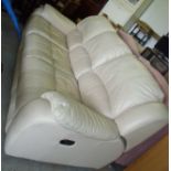 Large three seater cream leather reclining sofa