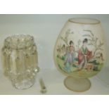 Large oversized opaque glass goblet converted to a table lamp with transfer print Oriental scene