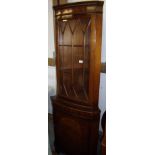 Mahogany corner cupboard with upper glazed section