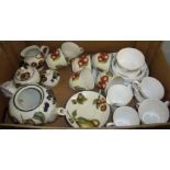 Box of Staffordshire Autumn Fayre tea service, comprising teapot, cups and saucers, sugar bowl,
