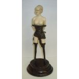 Bronze and ivory effect modern figure of a girl on stepped marble effect base