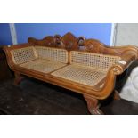 Miniature childs dolls chaise longue with cane work seat back and arms