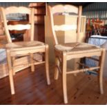 Set of four beech country style chairs with rush seats