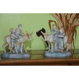 Pair of 19th/20th C continental porcelain figures of children on donkeys