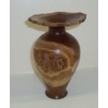 Carved mulberry wood treen vase