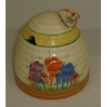 Clarice Cliff crocus pattern preserve pot with printed back stamp