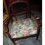 1920s / 30s oak framed arm chair with upholstered seat