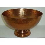 Large hammered copper footed bowl