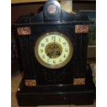 Victorian slate mandrel clock with brass and enamel dial