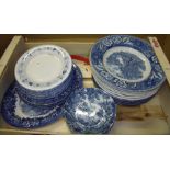 Selection of blue and white plates including Wood & Son, Myott etc.