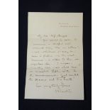 Hand written letter by John Ruskin in in