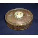 19th C gilt metal oval box with hinged t