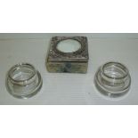 Pair of glass salts with silver collars,