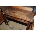 19th C oak single drawer side table on square tapering supports (width 92cm)