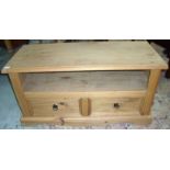 Pine side unit with open top above two drawers