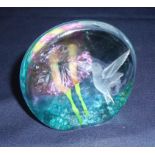 Limited edition glass paperweight depicting water lilies and bird Signed A Webster No.