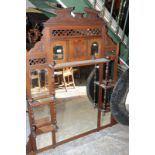 Large stained beech Victorian style over mantle mirror with multiple panels,