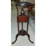 Early 19th C style mahogany wig stand with circular top,