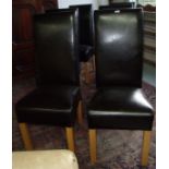 Set of six modern brown leather and beech framed dining chairs