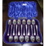Cased set of twelve Sheffield silver hallmarked tea spoons with makers mark JR