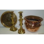 Arts and Crafts style copper jardiniere with embossed scallop shells and frilled border,