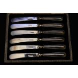 Cased set of six silver hallmarked handled butter knives
