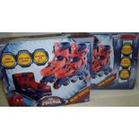 Two pairs of Marvel Ultimate Spiderman inline skates as new in box