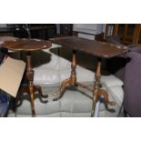 Mahogany twin pedestal occasional table and another similar wine table (2)