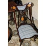 Art Nouveau mahogany inlaid chair with tartan upholstered seat and back