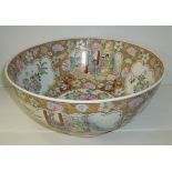 19th Chinese Canton porcelain Famille Rose circular bowl decorated with alternating panels of