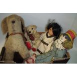 Romsey jointed Teddy bear, 1960s toy dog, bisque head red Indian doll etc.