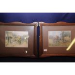 Pair of oak framed coloured prints by Sa