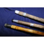 Vintage three piece bamboo rod and a fou