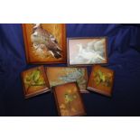 Six assorted wooden wall plaque panels w