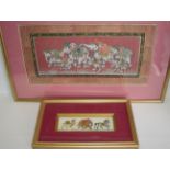 Framed hand-painted Indian panel and sma