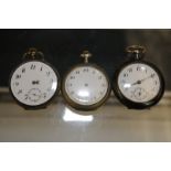 Gun Metal cased open faced pocket watch with secondary dial, a silver plated cased pocket watch