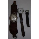 Poljot wrist watch with leather work strap and a Grace trench style wrist watch, the back marked