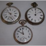 Continental silver cased fob pocket watch, similar open faced pocket watch and another by H. W