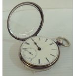 London silver hallmarked cased single fusee pocket watch with single hand and secondary dial, the