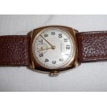 Cased Parex gents 9ct gold cased wrist watch with secondary dial and brown leather strap in original