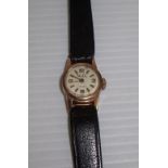 Ladies 18ct gold cased MuDu wrist watch with leather strap