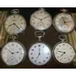 Group of six gents dress pocket watches including Chronometer Rival, Chronometer Romeo, Elgin, Ancre