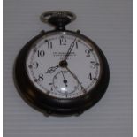 Gun metal cased 'The Glow-Worm' open faced pocket watch with secondary dial by S Smith & Son Ltd,