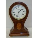 Edwardian E Sweeney of Bradford satin wood balloon clock with decorative inlay on four brass bun