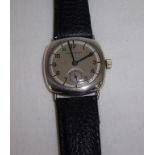 Vintage gents Henderson's wrist watch in continental silver case with secondary dial and leather