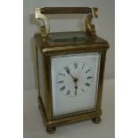 Late 19th C French brass carriage clock, platform escapement, two train movement with strike