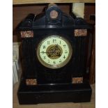 Victorian slate mantel clock with brass and enamel dial